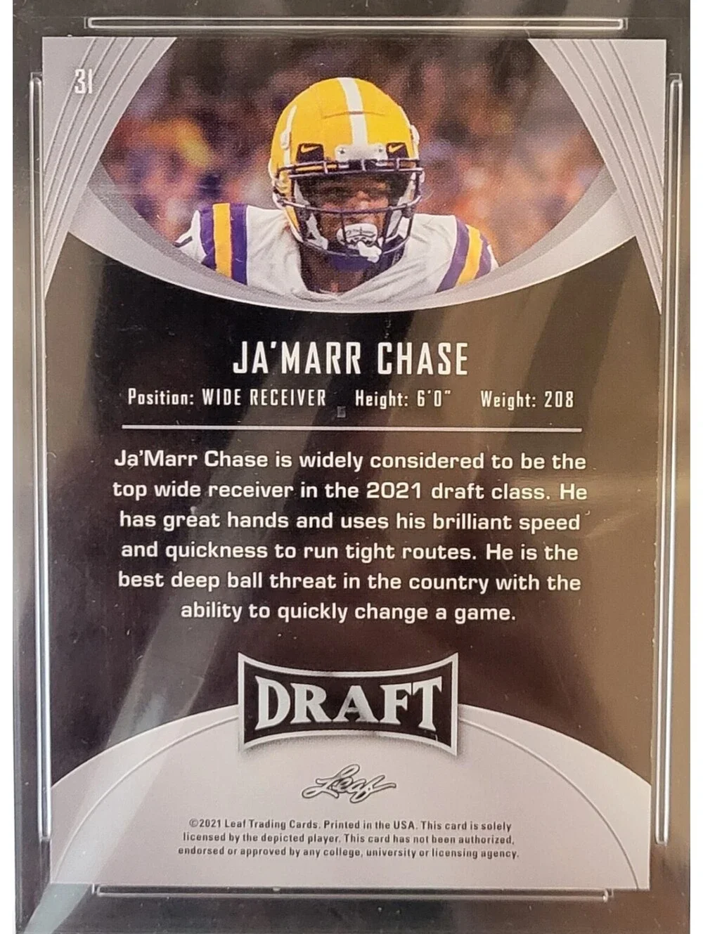 Ja'Marr Chase 2021 Leaf Draft #31 Rookie Graded Gem Mint 10 CCG